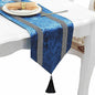 Elegant Blue Table Runner, Ombre Velvet, Diamante Stripes, Double-Layer by Jiino