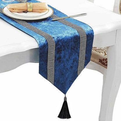 Fancy Blue Table Runner, Ombre Velvet, Double-Layer, Modern Style by Jiino