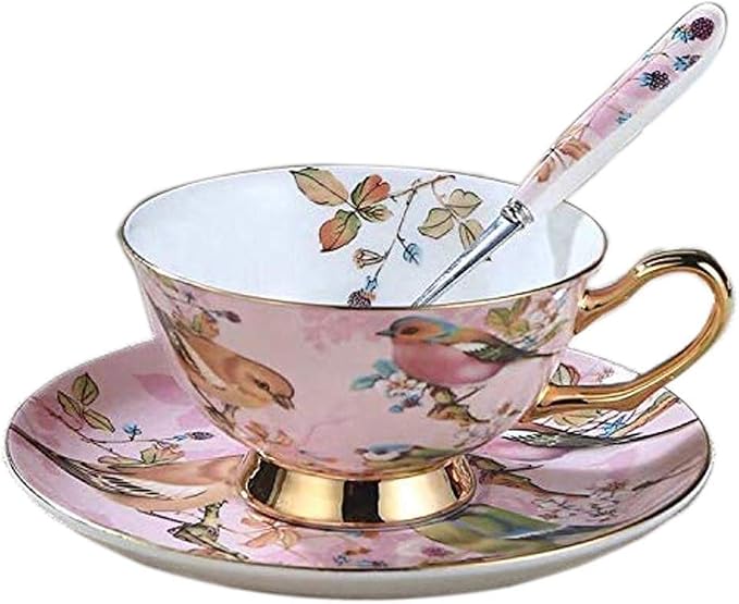 Bone China Cup& Saucer Set, 6.8oz- Birds& Trees by Eplze