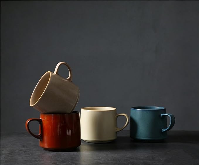12oz Rustic Minimalist Ceramic Pottery Coffee Mug Set of 4, Lead-FreeTea Mug - Image 2