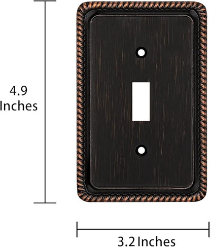 Henne Bery Rope Edge Decorative Wall Plate Switch Plate Outlet Cover (Single Toggle, 2 Pack, Aged Bronze)