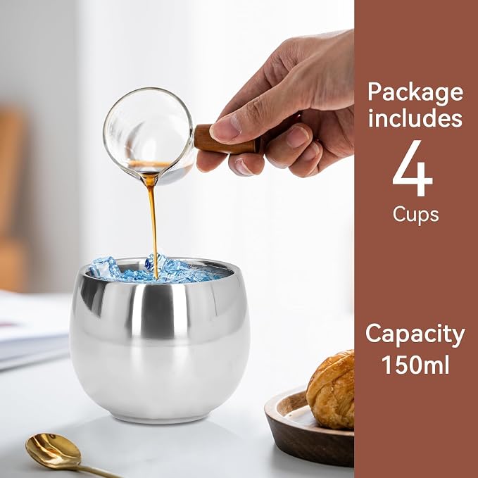 4Pcs Stainless Steel Coffee Cup, Camping Cup Coffee Mugs Tea Cups Double Walled - Image 6