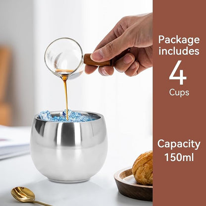 4Pcs Stainless Steel Coffee Cup, Camping Cup Coffee Mugs Tea Cups Double Walled - Image 6
