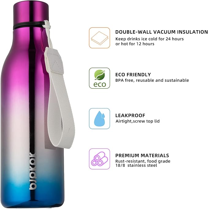 BJPKPK 18oz Insulated Water Bottle, Stainless Steel Bottle - Image 2
