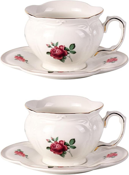 KAMMAK Tea Cups and Saucers Set of 2, 6.8 oz Porcelain Coffee Cups, 564N | by KAMMAK