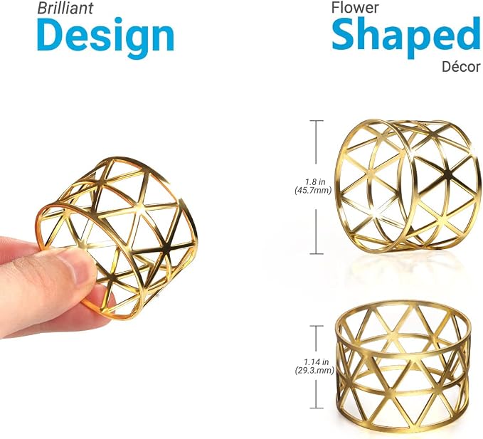 12 Pack Napkin Rings Holders Gold Color Hollow Design Décor Dinner Party - Image 6
