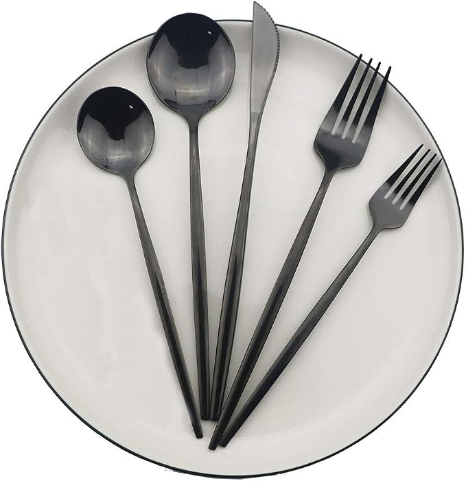 Shiny Black Silverware Set, JASHII 30-Piece Stainless Steel Satin Finish - Image 2