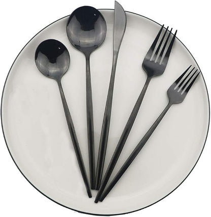 Shiny Black Silverware Set, JASHII 30-Piece Stainless Steel Satin Finish - Image 2