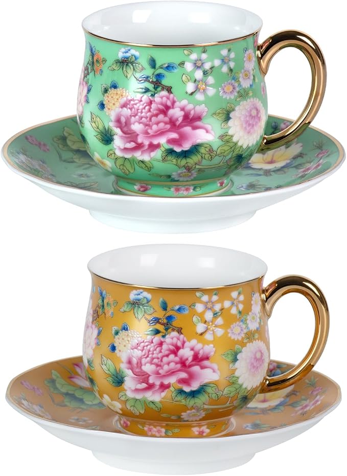 KAMMAK Tea Cup and Saucer, Ceramic Coffee Cups, 7.1 oz, Afternoon Tea and by KAMMAK