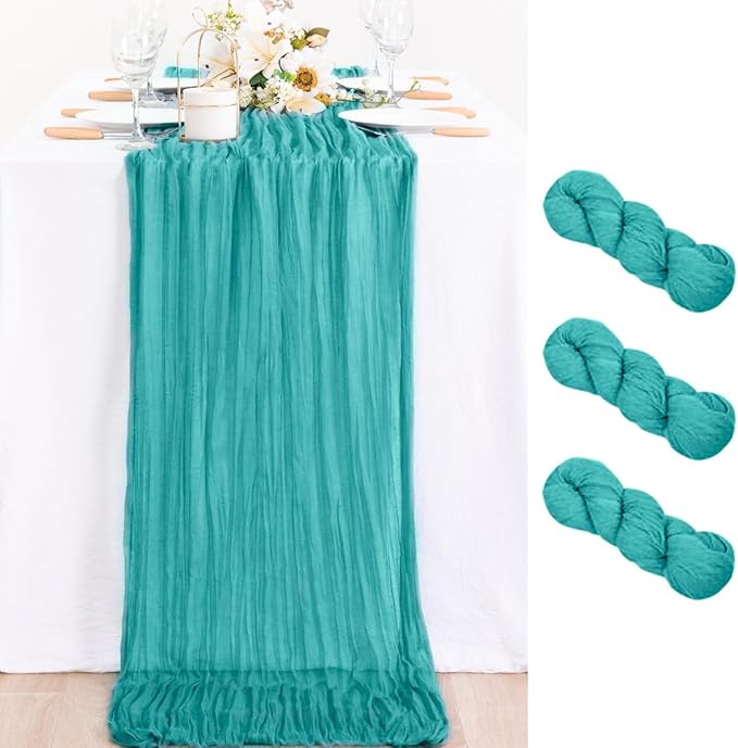 3 Pack Teal Green Cheesecloth Table Runner 10ft Rustic Summer Decor | by MLMC