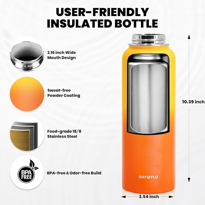 RAYMYLO Insulated Water Bottle 40 oz, Triple Wall Vacuum Stainless Steel | - Image 4