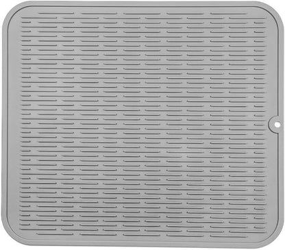 Silicone Dish Drying Mat for Multiple Usage,Easy clean,Eco-friendly,Heat-resistant Silicone Mat for Kitchen Counter or Sink,Refrigerator or Drawer Liner Grey XL 18 inches x 16 inches