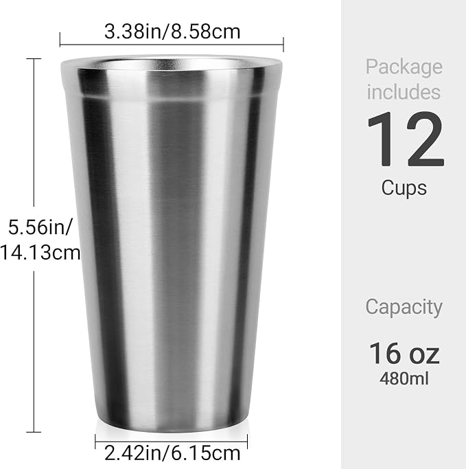 Beasea Stainless Steel Cups 16 oz, 12 Pack Large Stainless Steel Tumbler Bulk - Image 2