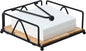 Square Napkin Holder - Durable Table Napkin Dispenser with Weighted Arm, Metal Napkin Storage with Wooden Base, Farmhouse Napkin Holder for Table, Kitchen and Countertops (Black)