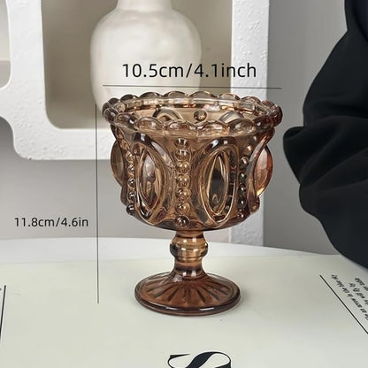 Carnival Glass Vintage Footed Dessert Cups Set of 2, 9oz Embossed Goblet - Image 4