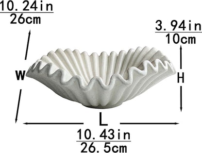 Large Decorative Bowl decor, Scalloped Pedestal Bowls for Modern Home Decor,Ruffle Decor,Stylish Key Bowl for Entry Table,Decorative Fruit Bowl for Kitchen Counter, Light Gray