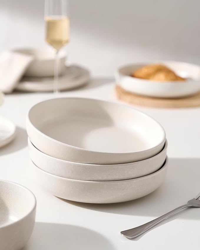 famiware Milkyway 33 oz Pasta Bowls Set of 6, Matte White | Double Reactive - Image 6