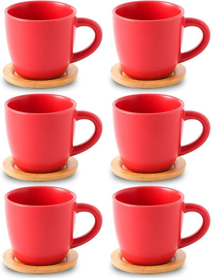 HASENSE Cappuccino Cups with Bamboo Saucers Set of 6, 8 OZ Ceramic Espresso by Hasense