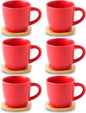 HASENSE Cappuccino Cups with Bamboo Saucers Set of 6, 8 OZ Ceramic Espresso by Hasense