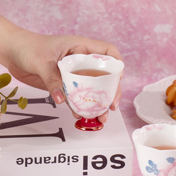 KAMMAK Tea Cup Set of 2 Small Tea Cups 2.8oz Floral Porcelain Tea Cup Set - Image 3