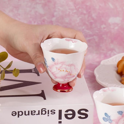 KAMMAK Tea Cup Set of 2 Small Tea Cups 2.8oz Floral Porcelain Tea Cup Set - Image 3