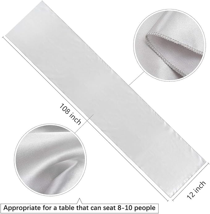 Silver Table Runners 20 Pack 12x108 inch Silk Satin Smooth Fabric | Satin Table - Image 2