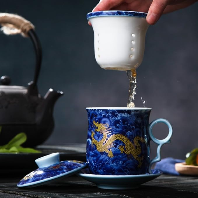Porcelain Tea Cup with Infuser Lid and Saucer Sets - Image 2