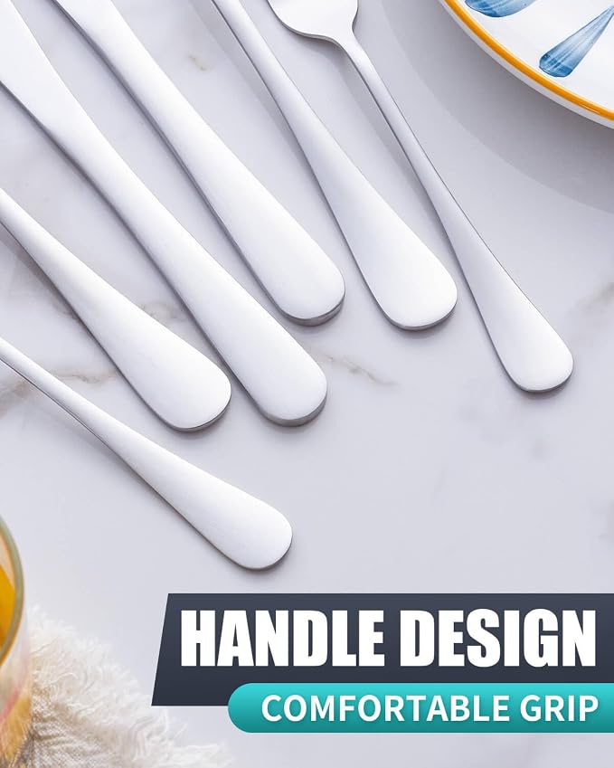 Matte Silverware Set with Steak Knives, 20-Piece Stainless Steel Flatware Set - Image 5