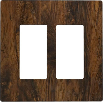 Outlet Covers Brown Rustic Wood Grain Vintage Wooden Texture 2 Gang Light Switch Cover Double Rocker Wall Plate Decorative GFCI Receptacle Electrical Switchplate for Cabin Bedroom Decor（2 Pack）