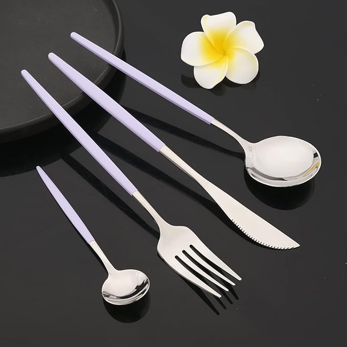 JASHII Flatware Set 24 Piece, Stainless Steel Silverware Set, Macaron Small - Image 3