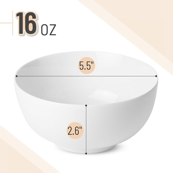 Brew To A Tea BTaT- White Soup Bowls Set of 12, 16 Ounces, Porcelain Dishes - Image 3