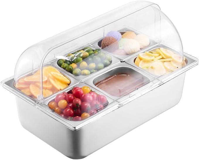 VEVOR Countertop Food Serving Display Container, 6 Pan Stainless Steel Food - Image 10