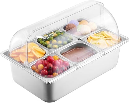 VEVOR Countertop Food Serving Display Container, 6 Pan Stainless Steel Food - Image 10