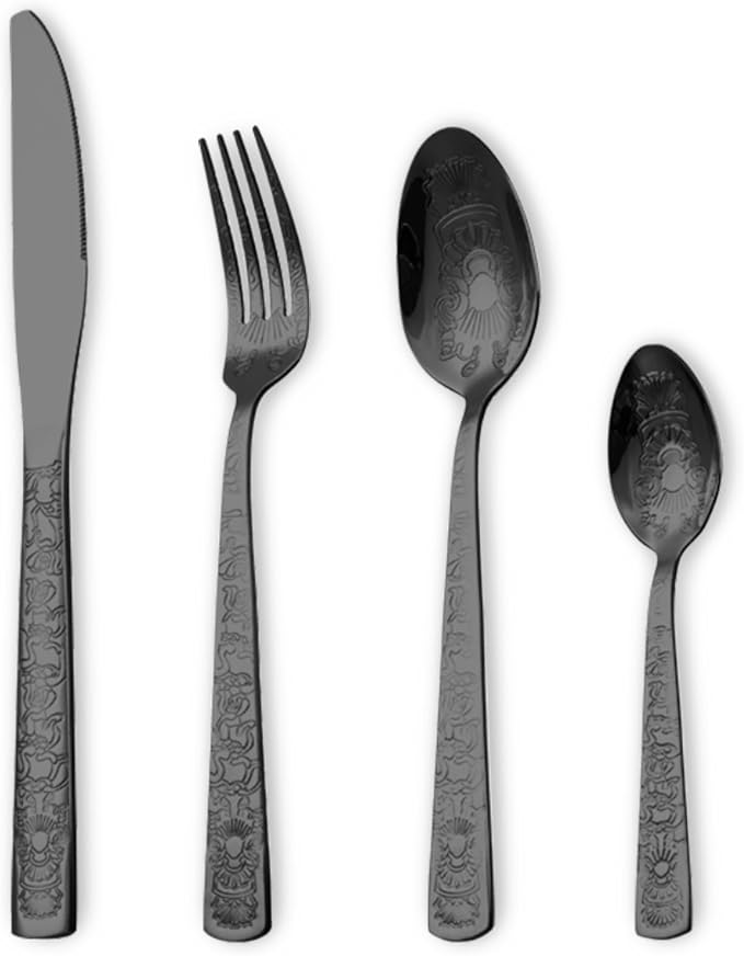 16 Pcs Black Floral Silverware Set by Unknown