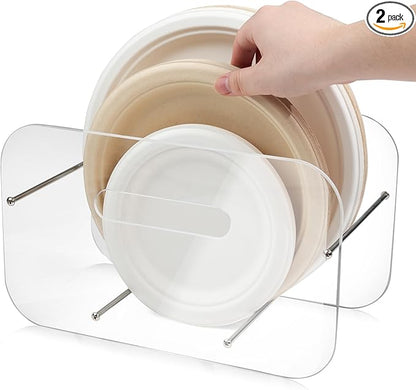 Paper Plate Dispenser, 7-12 Inch Disposable Plates Storage Organizer, Round Square Plastic Foam Paper Plate Acrylic Organizer for Cabinet, Countertop, RV or Outdoor Use (2)