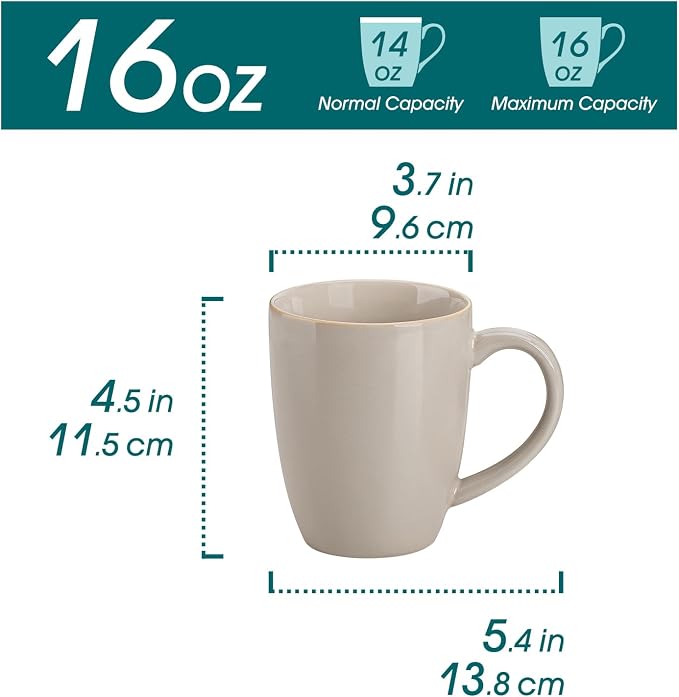 vancasso PLAYA Ceramic Coffee Mug Set of 6, 16 Oz Tea Cups - Image 2