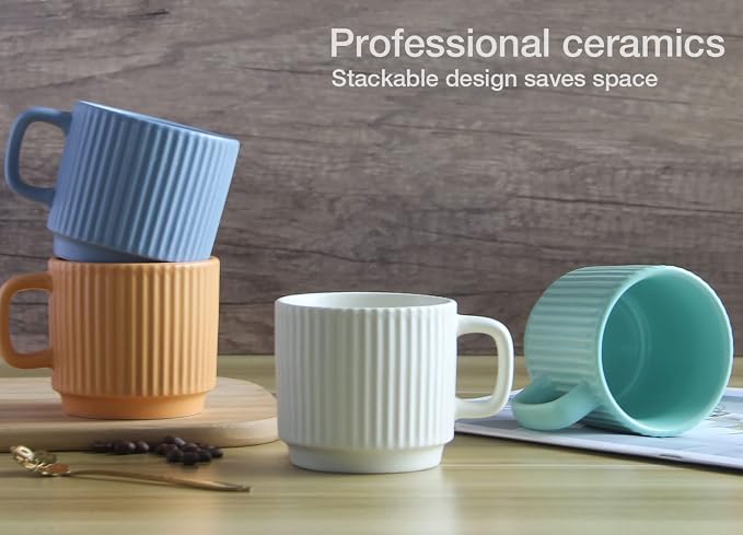 Stackable Coffee Mugs Set of 4, 7 OZ Ceramics Espresso Cups - Image 5