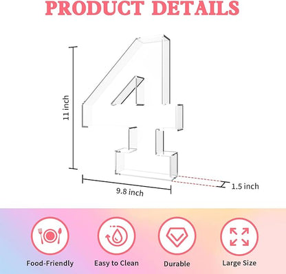 11" Acrylic Number Charcuterie Tray, Fillable Number Charcuterie Box for Food, Reusable Serving Cake Candy Dish Display Tray for Birthday Anniversary Party Decoration (Square Number 4)