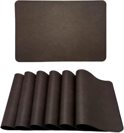 Premium Faux Leather Placemats Set of 6 – Waterproof, Heat-Resistant, Reversible & Non-Slip Table Mats for Kitchen, Dining, Indoor/Outdoor Use (Black Brown)
