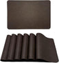 Premium Faux Leather Placemats Set of 6 – Waterproof, Heat-Resistant, Reversible & Non-Slip Table Mats for Kitchen, Dining, Indoor/Outdoor Use (Black Brown)