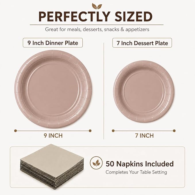 Beige Brown Paper Plates and Napkins Set, Earth Tone Gradient Party Plates - Image 4