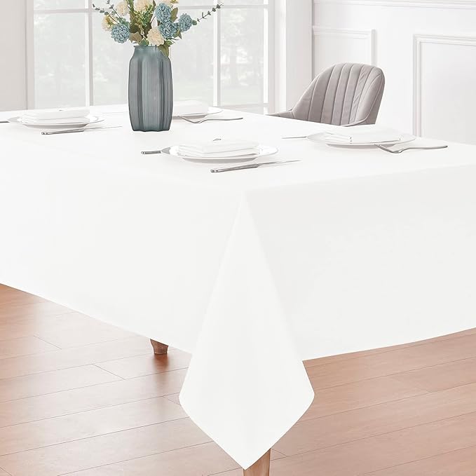 Rectangle 4 Feet Tablecloth 52x70 inch Linen Textured Table Cloth Stain and Wrinkle Resistant Washable Polyester, Decorative Table Cover Waterproof for Dining, Buffet and Camping, White