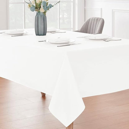 Rectangle 8 Feet Tablecloth 60x120 inch Linen Textured Table Cloth Stain and Wrinkle Resistant Washable Polyester, Decorative Table Cover Waterproof for Dining, Buffet and Camping, White