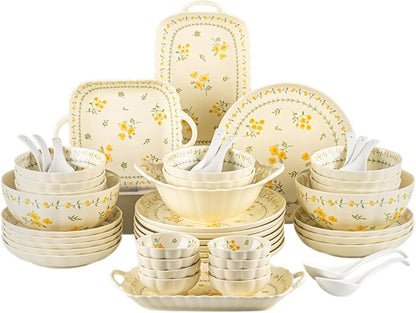 Ceramic Dinnerware Set, Floral Plates and Bowls Sets, Microwave & Dishwasher by FANGJING