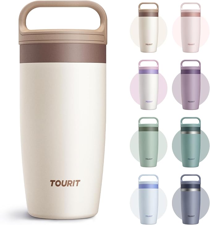 TOURIT Travel Coffee Mug 16 oz, Leakproof 2-Part Drink Lid Tumbler, Off-White | by TOURIT