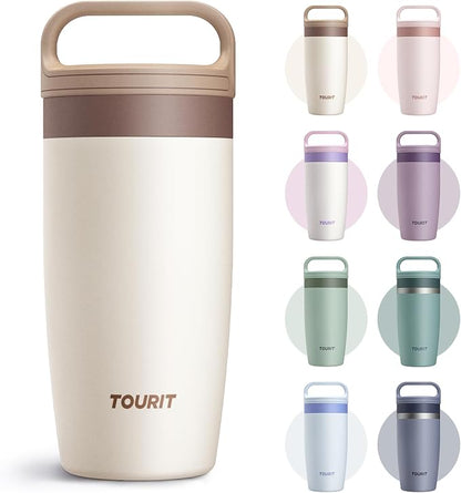 TOURIT Travel Coffee Mug 16 oz, Leakproof 2-Part Drink Lid Tumbler, Off-White | by TOURIT