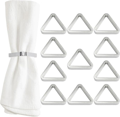 Shiny Silver Napkin Rings Set of 12, Triangle Style, Modern Cuff Design for Wedding Party Decorations, Kitchen, Holiday Table,Rust Proof,Hotel, Home,Iron, Table Accessories for Dining,Gift