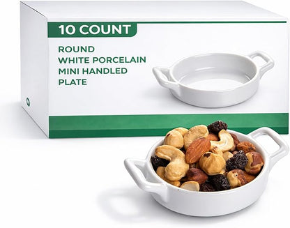 Restaurantware Mini Porcelain Plates Pack of 10 Round 4 Inch Chip-Resistant Porcelain Dessert Plates, Microwave, Oven, Freezer, Dishwasher Friendly Porcelain Appetizer Plate, White