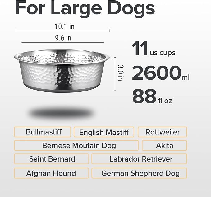 URBUDDIES 2 Pack Hammered Stainless Steel Dog Bowls, 11 Cup, Dishwasher Safe - Image 3