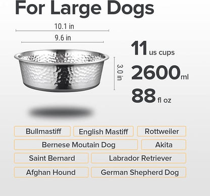 URBUDDIES 2 Pack Hammered Stainless Steel Dog Bowls, 11 Cup, Dishwasher Safe - Image 3